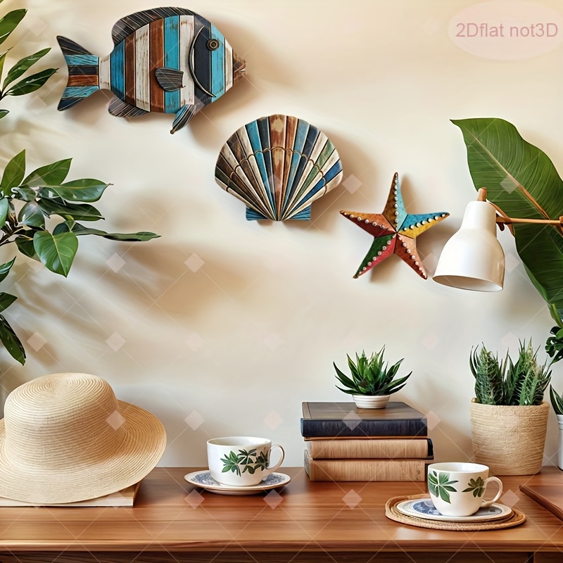 Home Decor Nautical - 3개 세트 해안풍 나무 벽 장식,
