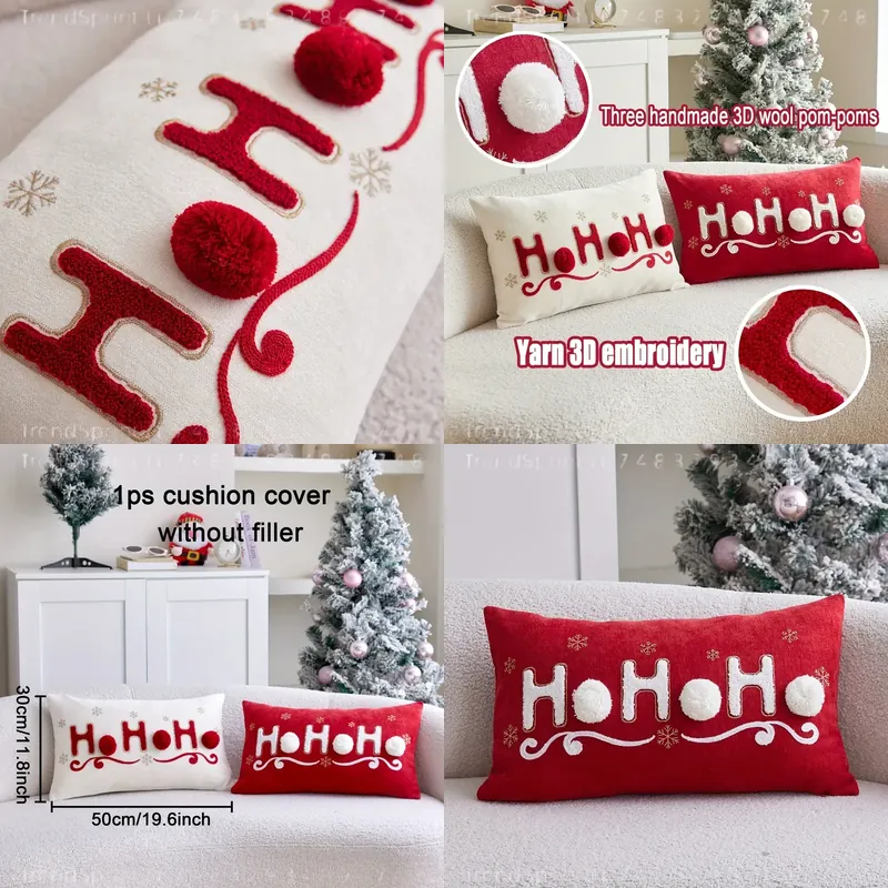 Home Decor Sofa - 1개 테리 자수 HOHOHO 크리스마스 베개