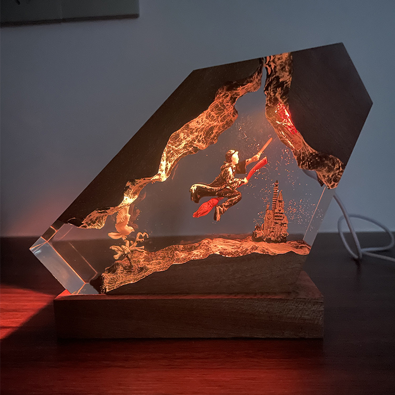 Home Decor Resin - 목재 레진 에폭시 램프 마법사 소년