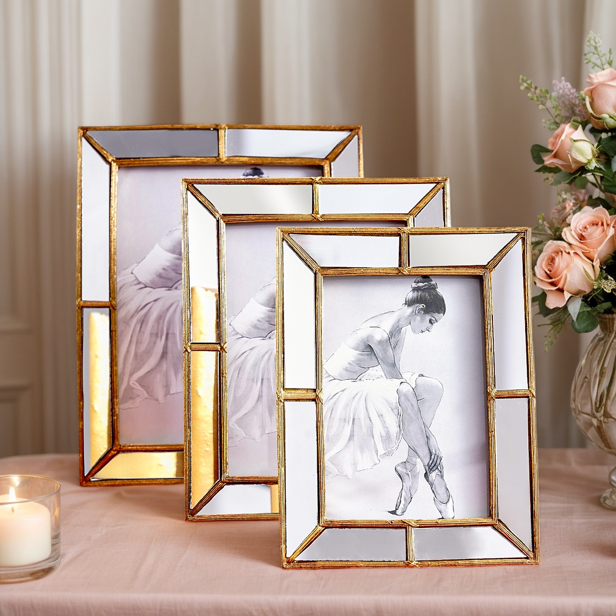 Bamboo Photo Frame - 1PC, 간단한 황금색 수지 소재 프레임과