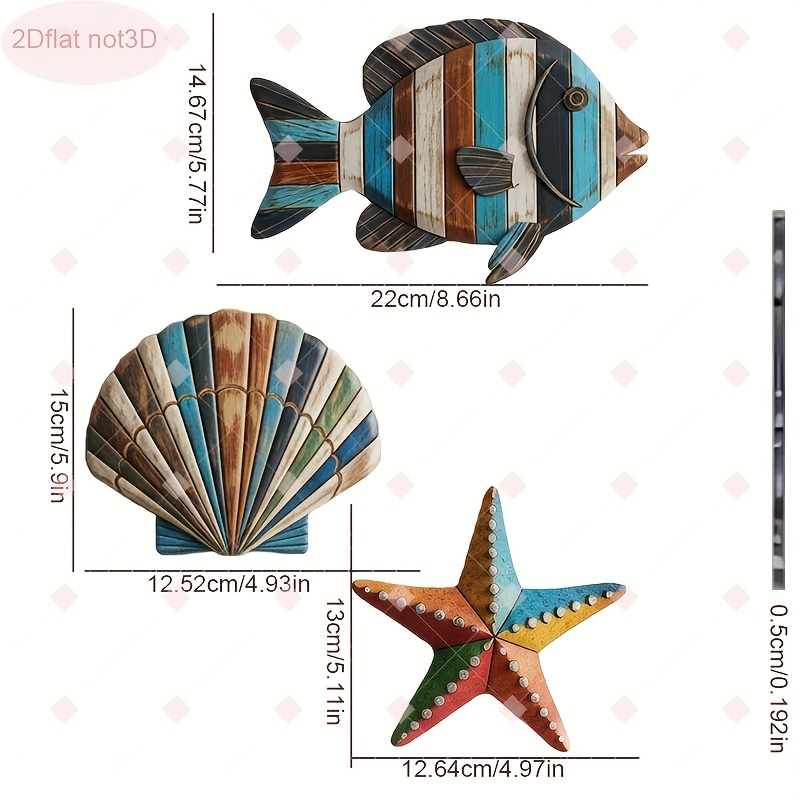 3개 세트 해안풍 나무 벽 장식, 레트로 물고기 조개  - Home Decor Nautical 리뷰 및 가격