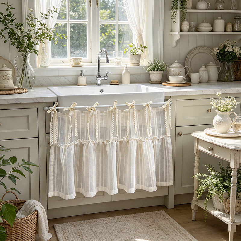 일본식 스트라이프 모조 린넨 러플 시어 하프 커튼 베이 - Home Decor Window Blinds 리뷰 및 가격