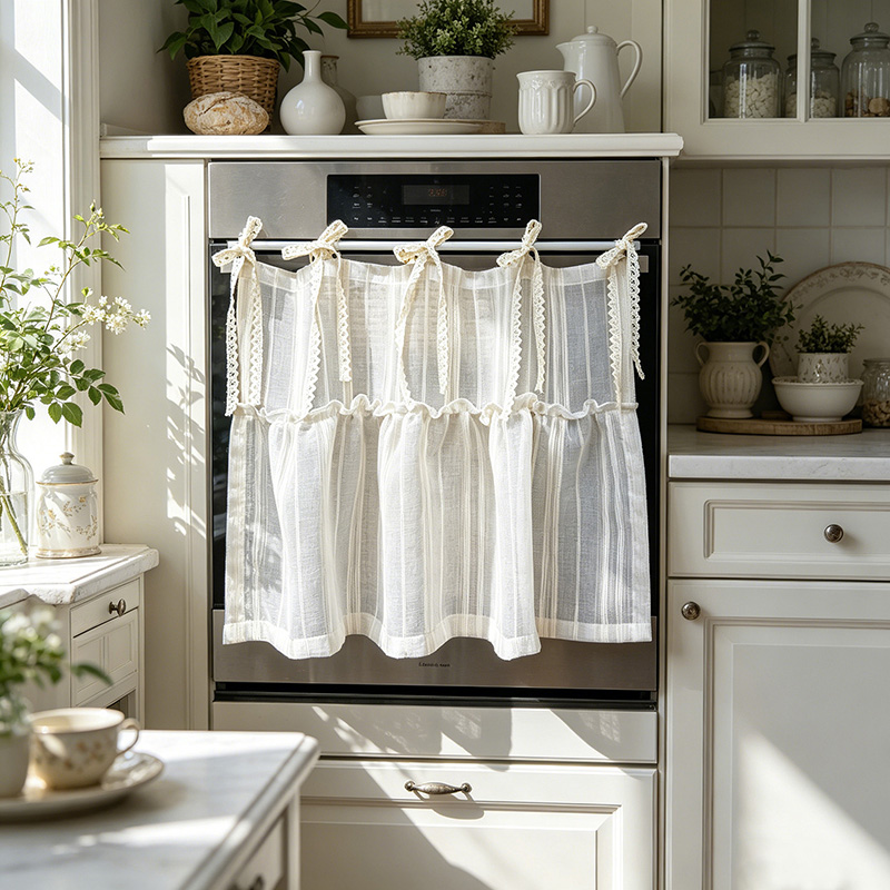 일본식 스트라이프 모조 린넨 러플 시어 하프 커튼 베이 - Home Decor Window Blinds 리뷰 및 가격