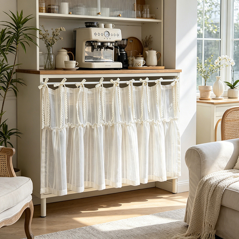 일본식 스트라이프 모조 린넨 러플 시어 하프 커튼 베이 - Home Decor Window Blinds 리뷰 및 가격