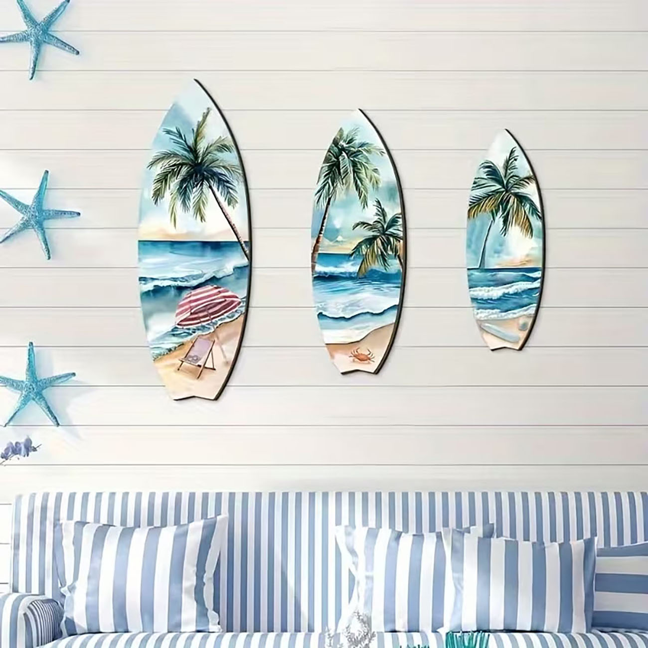 3피스 바다 전망 서핑보드 나무 벽 장식 세트 (양면  - Home Decor Nautical 리뷰 및 가격