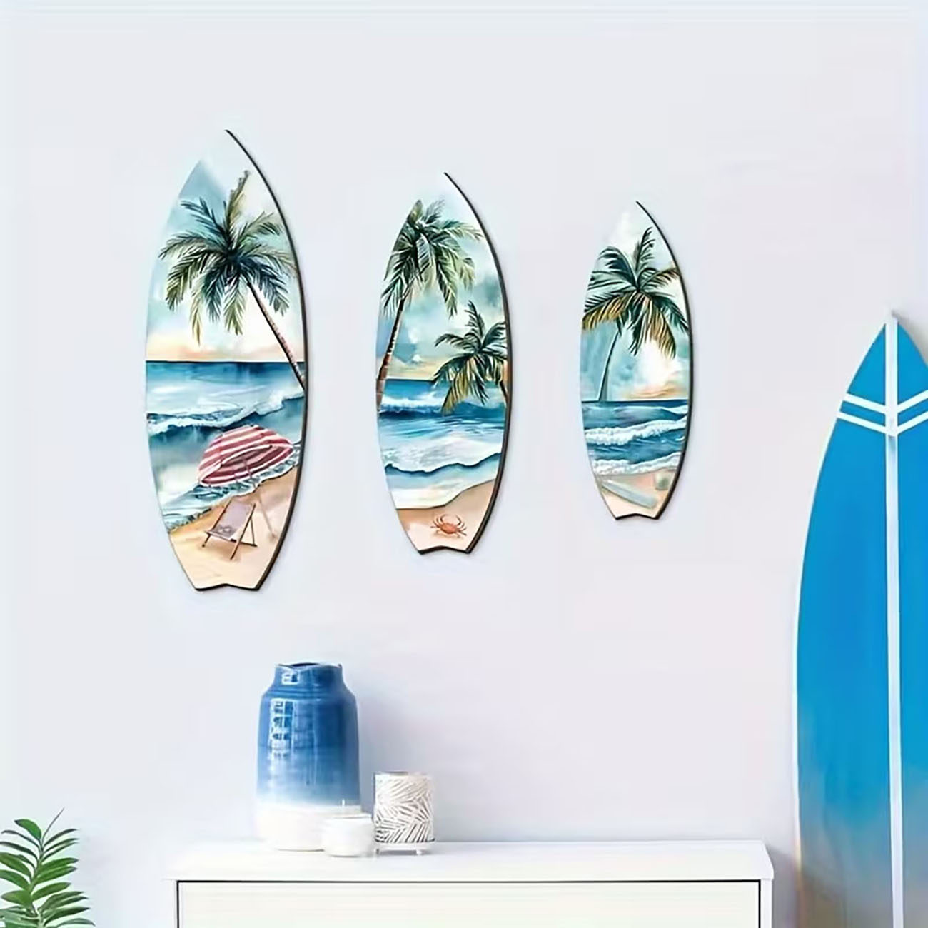 3피스 바다 전망 서핑보드 나무 벽 장식 세트 (양면  - Home Decor Nautical 리뷰 및 가격