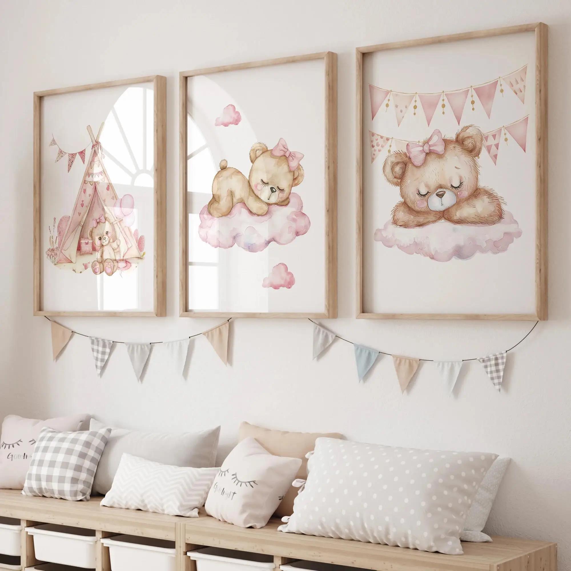 핑크 드림 베어 회전 목마 텐트 스윙 벽 아트 인쇄 캔 - Home Decor Reviews 리뷰 및 가격