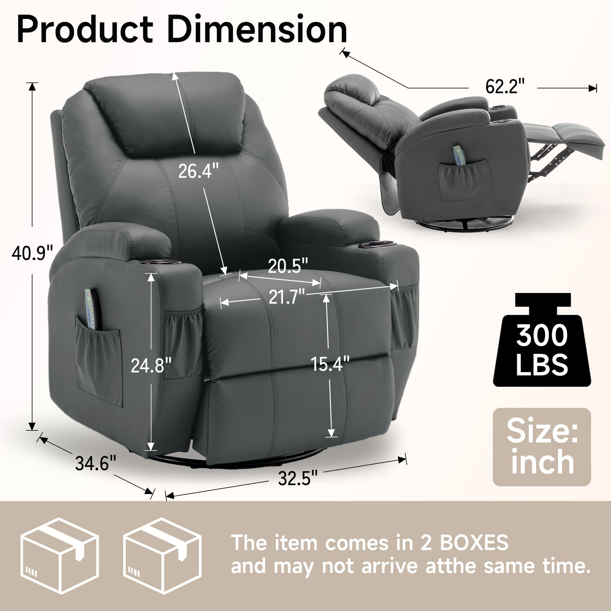 마사지 및 열 기능이 있는 리클라이너 의자, 360 ° - Home Decor Sofa 리뷰 및 가격