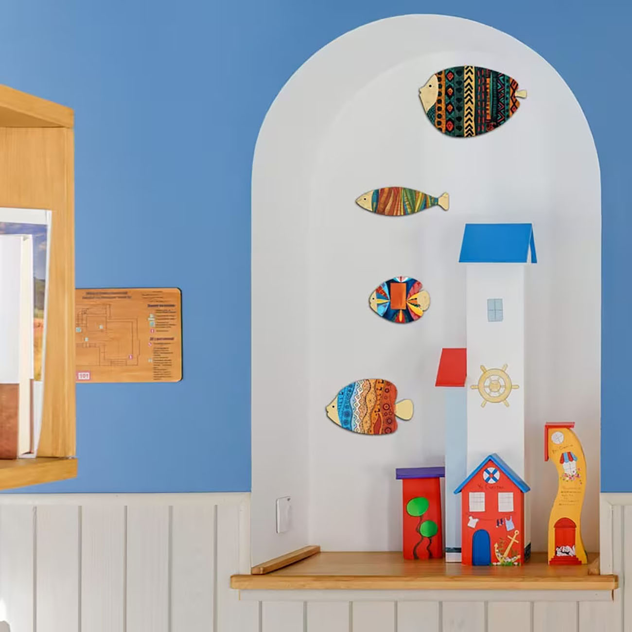 4개의 나무 물고기 벽 장식, 2D 플랫 프린트, 보헤 - Home Decor Nautical 리뷰 및 가격