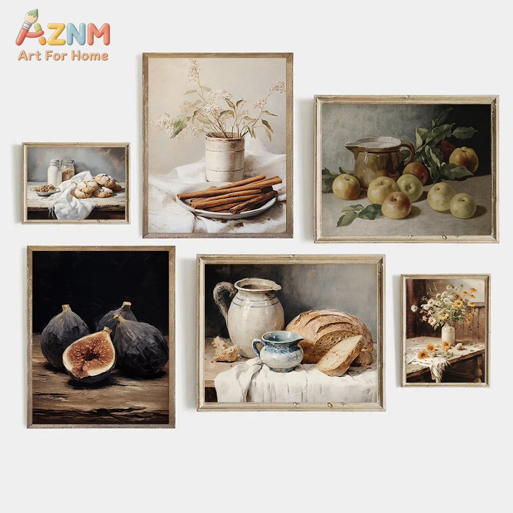 AZNM 빈티지 중성 정물 캔버스 프린트 과일 빵 꽃  - Abstract Oil Painting 리뷰 및 가격