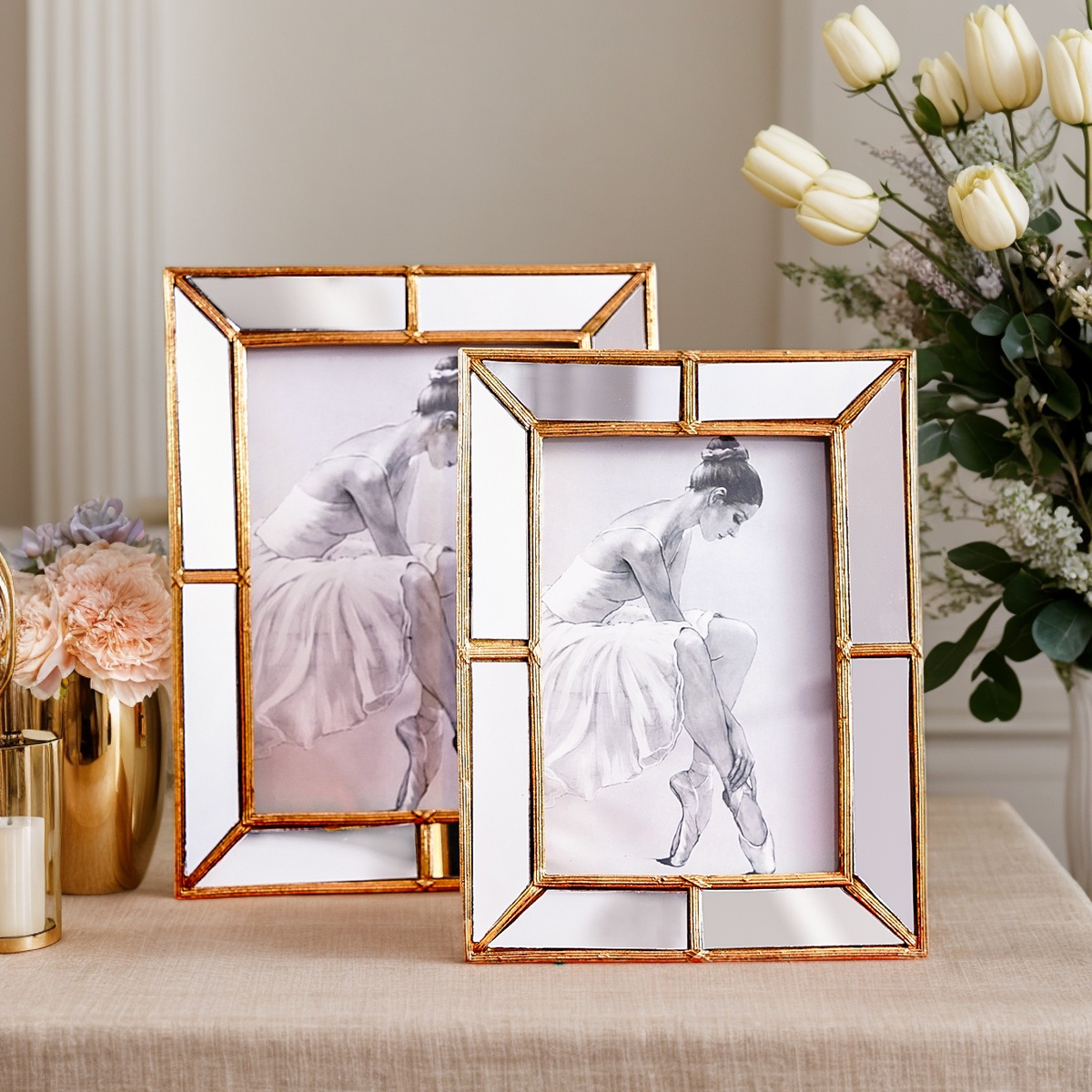 1PC, 간단한 황금색 수지 소재 프레임과 거울 유리  - Bamboo Photo Frame 리뷰 및 가격