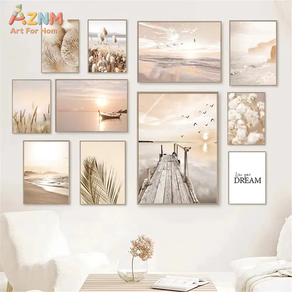 일몰 바다 호수 보트 다리 캔버스 그림 갈매기 해변 포 - Home Decor Nautical 리뷰 및 가격