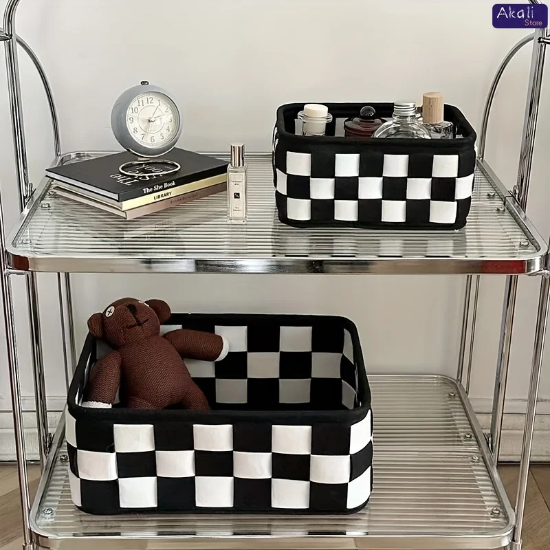 2026 흑백 체크무늬 수납 바구니 데스크탑 화장품 정 - Home Decor In 리뷰 및 가격