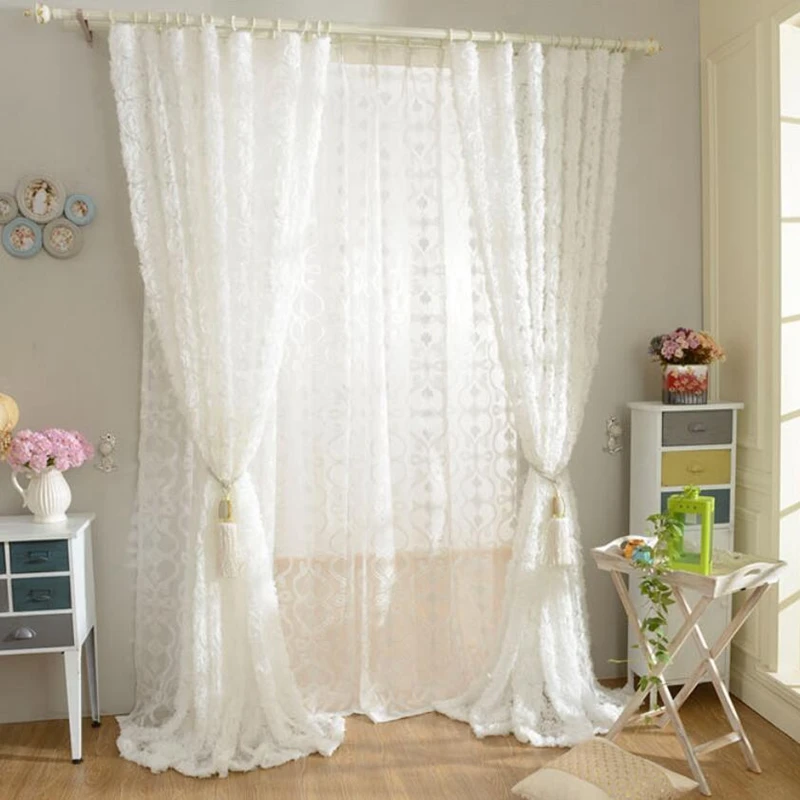 자수 로즈 보일 쉬어 화이트 커튼, 침실 웨딩 파티 축 - Home Decor Window Blinds 리뷰 및 가격