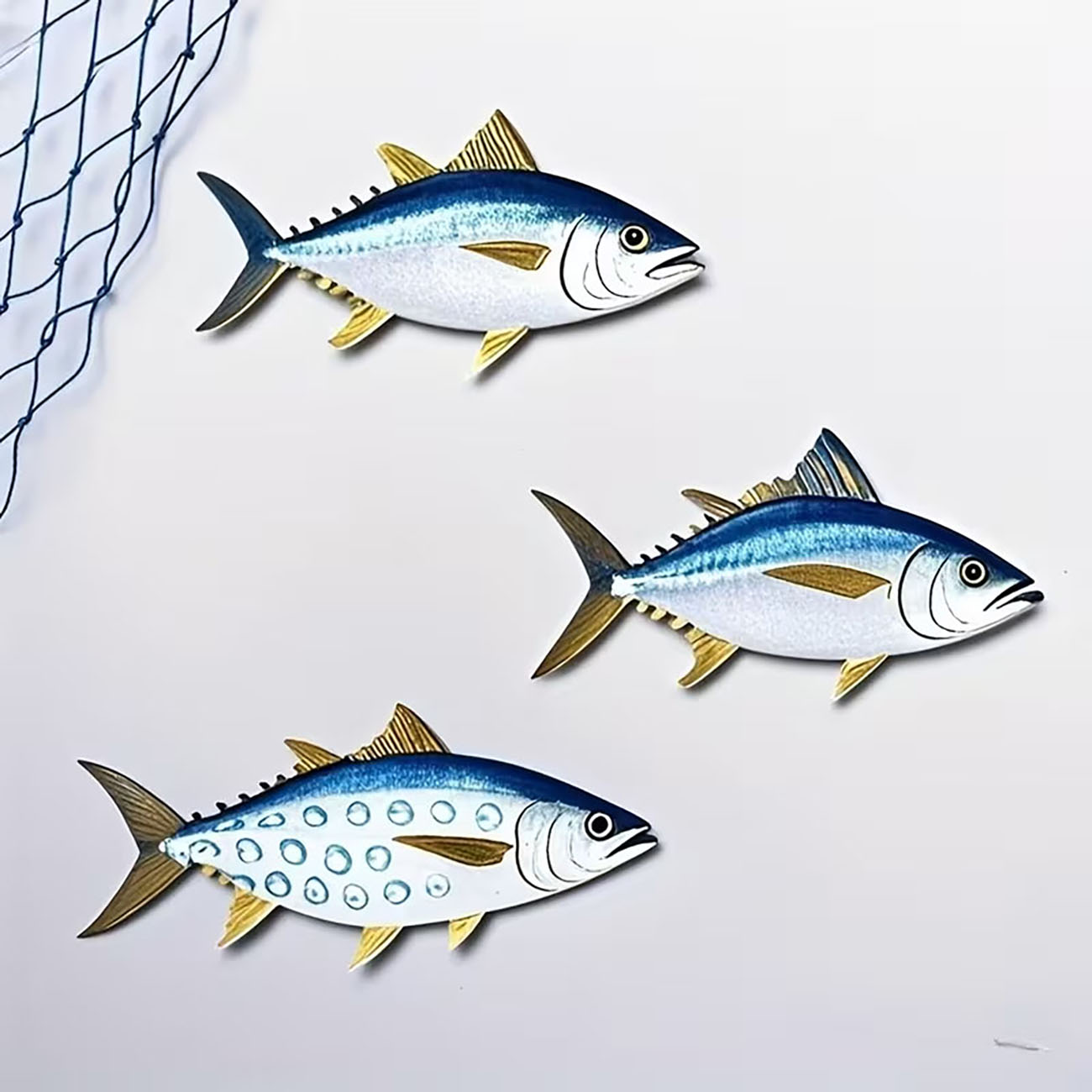 3개의 나무 참치 벽 장식, 2D 플랫 프린트 블루 골 - Home Decor Nautical 리뷰 및 가격
