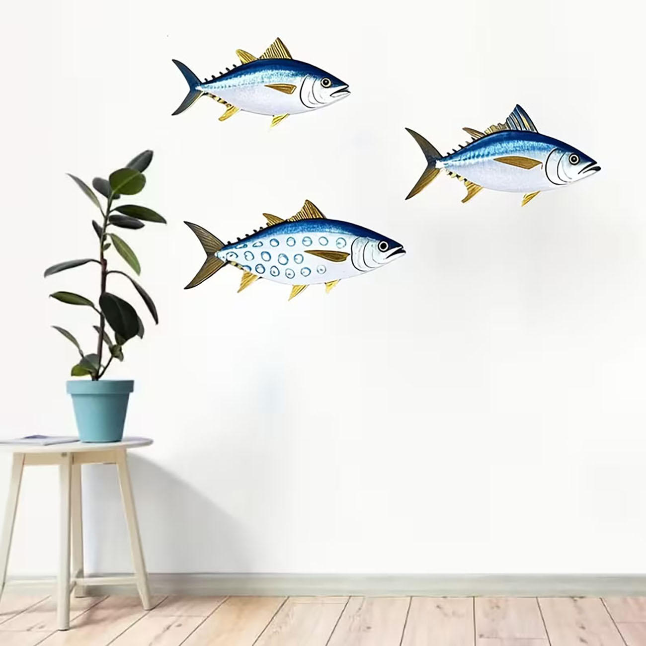 3개의 나무 참치 벽 장식, 2D 플랫 프린트 블루 골 - Home Decor Nautical 리뷰 및 가격