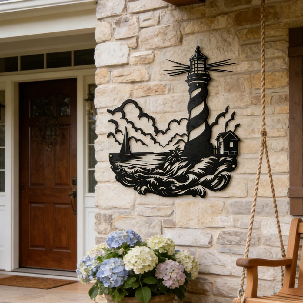 CIFbuy 금속 벽 예술 등대 바다 파도 범선 실루엣 - Home Decor Nautical 리뷰 및 가격