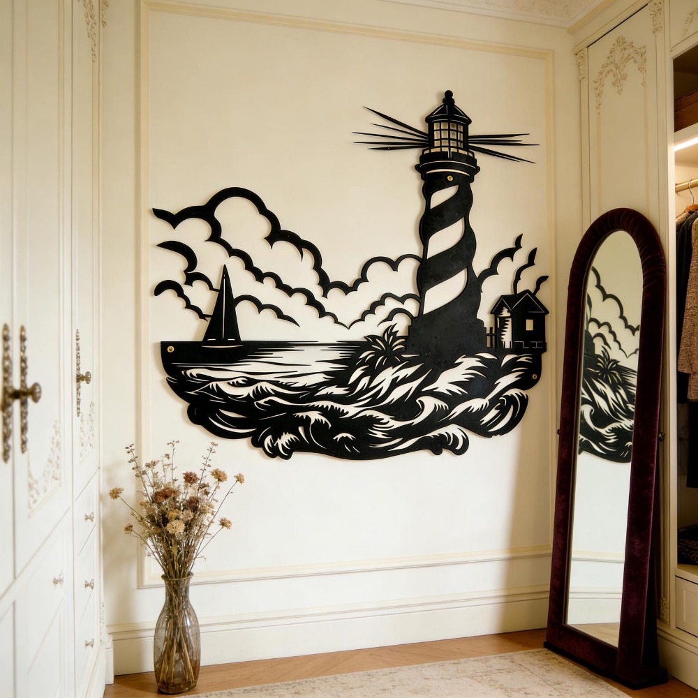 CIFbuy 금속 벽 예술 등대 바다 파도 범선 실루엣 - Home Decor Nautical 리뷰 및 가격