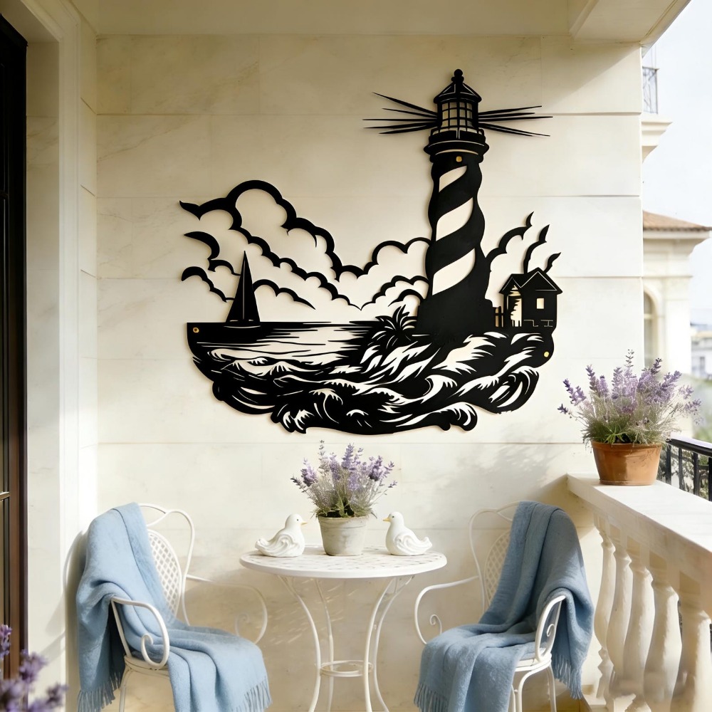 CIFbuy 금속 벽 예술 등대 바다 파도 범선 실루엣 - Home Decor Nautical 리뷰 및 가격